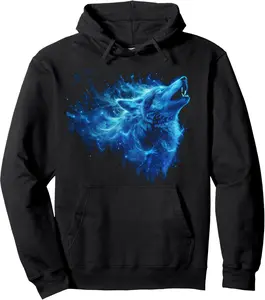 Galaxy Wolf Howling Graphic Electrical Blue Wolf Lovers Pullover Hoodie