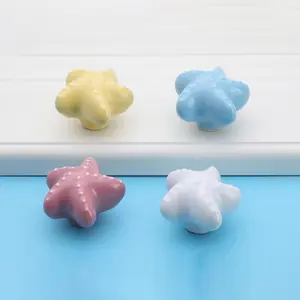 Starfish Shaped Ceramic Knobs, Cabinet Dresser Drawers and Doors Pulls Handles with Screws, Kitchen Furniture Knobs for Closet Cupboard Wardrobe