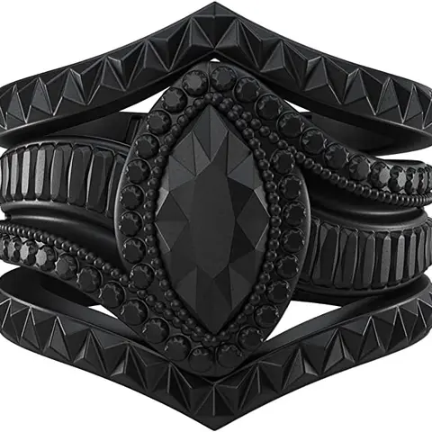 Rinfit Silicone Rings for Women with a Molded Marquise Design and 2 Slim Stackable Bands, Silicone Wedding Band and Statement Ring for Her, Flexible for Work, Gym, Pregnancy, Travel and Everyday Wear, Patented Design
