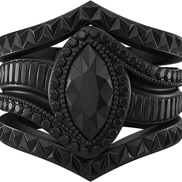 Rinfit Silicone Rings for Women with a Molded Marquise Design and 2 Slim Stackable Bands, Silicone Wedding Band and Statement Ring for Her, Flexible for Work, Gym, Pregnancy, Travel and Everyday Wear, Patented Design