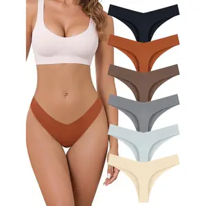 Large No Show Seamless Thongs for Women V-Waisted Stretch Sexy No Line Thong Underwear Breathable Panties 6 Pack linccure