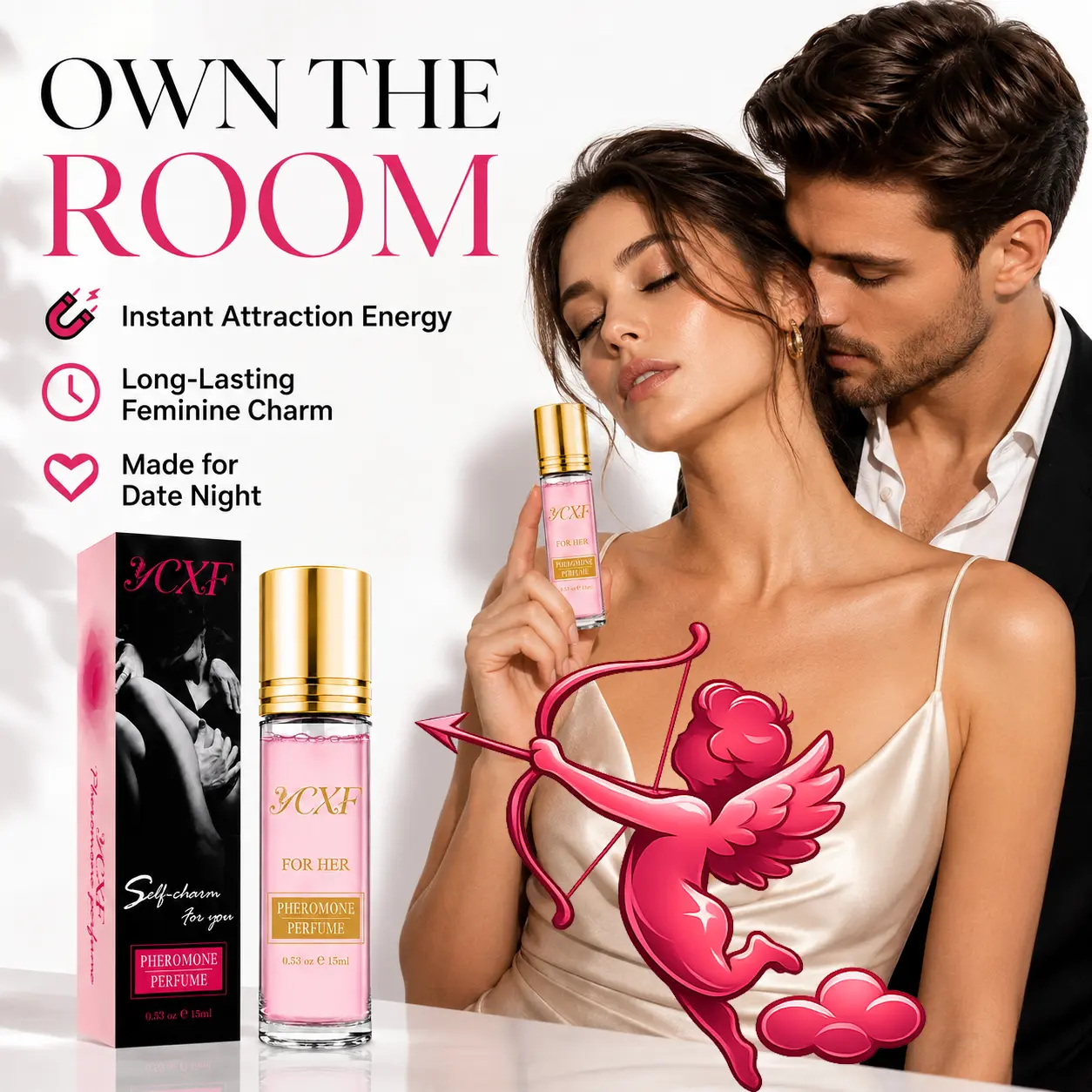 YCXF Pheromone Perfume Oil for Women, Long-Lasting Roll-On Eau de Parfum with a Fresh Romantic Floral Scent of Rose, Vanilla & Musk, 15ml, Gluten Free, Adults