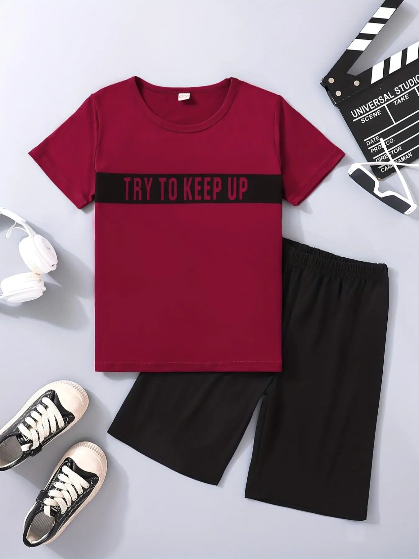 Boy's Colorblock Letter Print Tee & Shorts Two-piece Set, Casual Short Sleeve T-shirt & Elastic Waist Shorts, Summer Clothes for Kids
