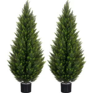 3FT/4FT/5FT Artificial Topiary  Cedar Trees,  UV-Resistant Faux Evergreen Outdoor Plants, Artificial Pine Tree for Outdoor Front Porch Patio Entryway Decor, Set of 2 outdoorfun