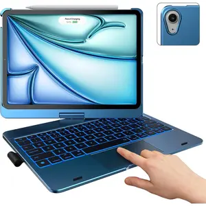 Keyboard Case with Trackpad for iPad Air 11-inch (M3 2025 / M2 2024): 360?Rotatable - 11 Colors Backlight -  Keyboard with Pencil Holder for iPad Air 5th & 4th Gen,Pacific Blue