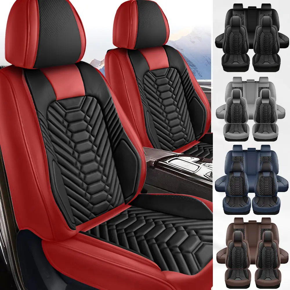 Car Seat Covers Custom Fit 2007-2024 Chevy Silverado GMC Sierra 1500 2500HD 3500HD Cab Extended Cab Crew Cab Waterproof Leather Cushion Full Set for Pickup Truck