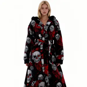 280g Printed Bathrobe Hooded Women's Style Clothes Cotton Fleece Winter Womenswear Gowns Nightwear Soft Pumpkin Pattern Cozy Robe