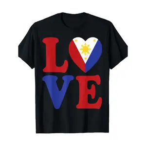Men's & Women's Philippine Flag Heart Love T-Shirt - 100% Cotton Glossy Finish, Philippine Colors (Blue, Red, White, Yellow) with Filipino Insignia - Casual Crew Neck Short Sleeve, Machine Washable All-Season Comfort Fit - Filipino Pride Apparel for Casua