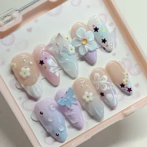 Nailennium TARO CREAM Premium Handmade Press On Nails | 10pcs Press On Nails | Long nails | Almond nails | Short nails | Stiletto nails | Ballerina nails | Square nails | Coffin nails | Acrylic nails I Cute | Glossy press-on nail nail art reusable press f