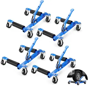 4 Pack Hydraulic Car Wheel Dolly Ratchet Type Car Tire Lift Jack Auto Repair Dolly with Ratcheting Foot Pedal 6000LBS Total Capacity Heavy Duty