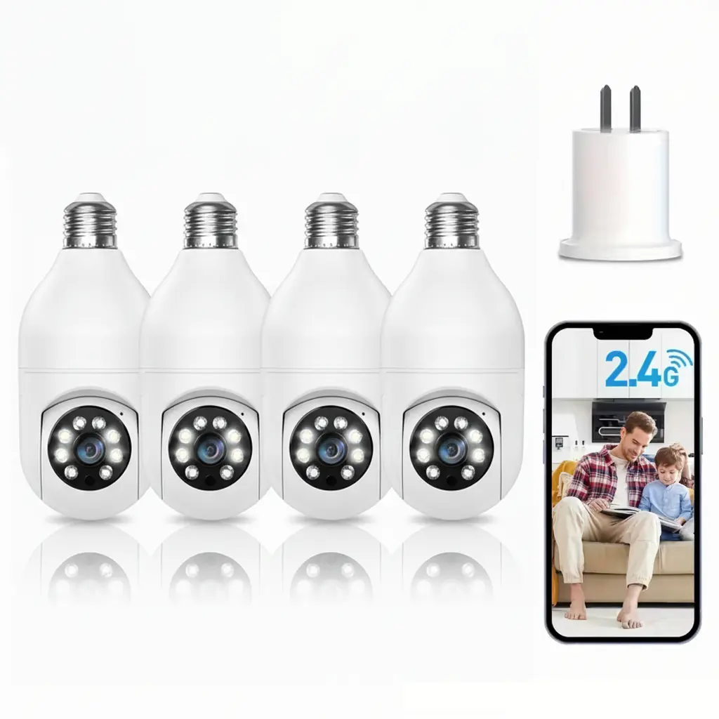 Light Bulb Security Camera Wireless 2.4GHz WiFi 2K Outdoor Motion Detection Alarm Two-Way Talk Color Night Vision Human Detection Bulb Camera