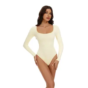 GQF Long Sleeve Bodysuits for Women Square Neck Bodysuit 675B [comfort shaping sculpting confidence-boosting belly-control bodysuit and shapewear]