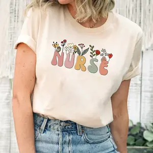 Floral Nurse T-shirt - Vintage Nursing Shirt with Colorful Floral Design, Casual Cotton Top for Nurses, Gift for RNs, RN Nurse Shirt
