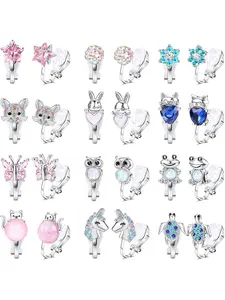 12 Pairs of Clip On Earrings Stack Set for Women Girls Hypoallergenic Stainless Steel Ear Clips Flower Rainbow Butterfly Star Heart CZ Ear Clips Set for Little Girls Non-Pierced Earrings for Teenage Girls, Alloy, Fashionable Jewelry Accessories