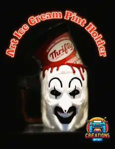 3DCreationsByGT Art Ice Cream Pint Holder with Spoon Slots Eco-Friendly 3D Print for Horror Movie Nights 16 oz Capacity Free Gift Included