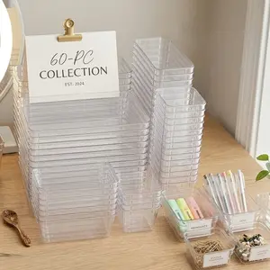 60 Pcs Clear Plastic Drawer Organizer Set, 4 Sizes Versatile Storage Bins for Makeup Vanity, Bathroom, Kitchen and Office Desk