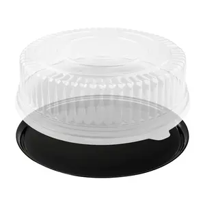 16" Black Round Plastic Trays with Lids