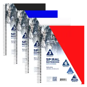 APEX 3-Subject Spiral Notebook - 6 Pocket Dividers, 9 X 11 Inches, Durable Poly Cover, Assorted Colors, Wide-ruled, 150 Sheets