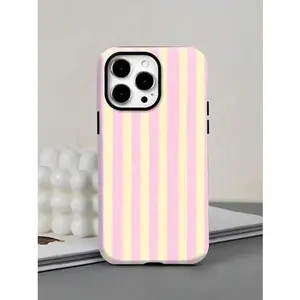 Pink And Light Yellow Vertical Stripes Two-In-One Matte Texture Phone Case Suitable For Compatible With Iphone16, 15, 14, 13, 12, 11, PRO MAX,PLUS,As Well As , Galaxy S21/22/23/24/25 Ultra/FE+,NOTE20 Ultra,A71/56/55/54/53/52/36/34/26/25/23/16/15/14/13/06