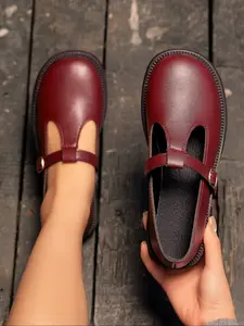Women's Vintage Mary Jane Shoes, Fine Leather + T-Strap Design, Round Toe Thick Rubber Sole Comfortable, Retro Sweet Cool Style for Daily Wear