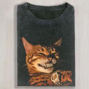 Funny Cat With Gold Teeth And Watch Shirt, Hip Hop Streetwear Tee, Gangster Kitten Gift