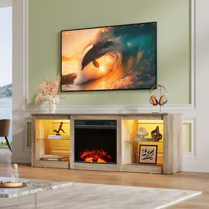 【2 Packages Shipped】WLIVE Fireplace TV Stand for up to 65 inch TVs, Modern LED Entertainment Center with Electric Fireplace Heater & Adjustable Glass Shelves, Sturdy Media Console for Living Room, Bedroom,Gaming