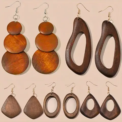 Wooden Earrings Set, Vintage Style Dangling Earrings, Earring Stacks, Earrings for Women, Fashion Jewelry Accessories for Women & Girls, Vintage Appeal, Statement Earrings