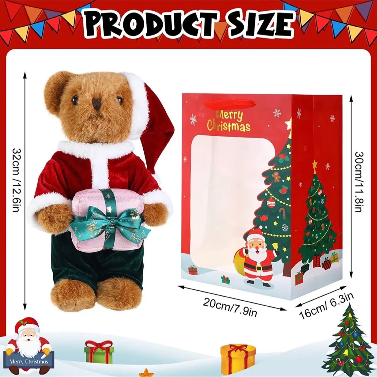 12.6 Inch Christmas Stuffed Animal Bear Toy with Gift Bag Stuffed Bear Plush