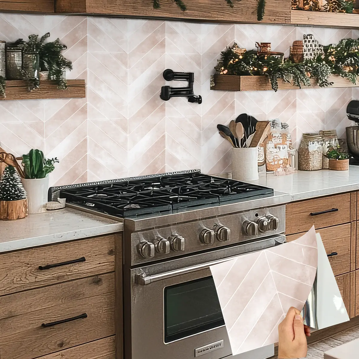 20pcs 3D Herringbone Self-Adhesive Wall Decor，Room Decor | Waterproof & Oil-Proof Peel and Stick Backsplash for Kitchen & Bathroom, Home Decoration | 11.4" x 9", Easy to Clean-Beige