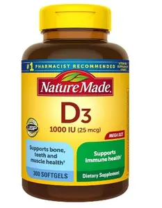 Vitamin D3 1000 IU (25 mcg), Vitamin D Supplement for Bone, Teeth, Muscle and Immune Health Support, 300 Softgels, 300 Day Supply