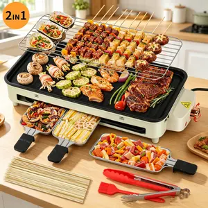 TOIAMOI 1500w electric indoor grill with removable non-stick plate, smokeless kitchen grill, dishwasher-safe, temperature control(beige)