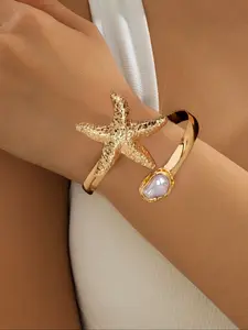 Fashionable Starfish & Faux Pearl Decorated Cuff Bangle, Fashion Jewelry for Party, Daily Clothing Decor, Trendy All-match & Exquisite Jewelry for Birthday Gift, Fashion Bracelets