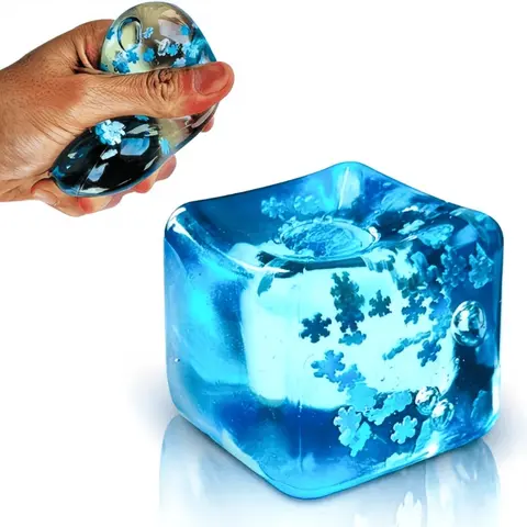 3D Infinite Cube Stress Relief Toys - Cubed Shape Interactive Squishies with Snowflakes Inside, Soft Relaxing Squish Anxiety Fidget Tools for Kids, Classic Calm Corner Classroom Gift
