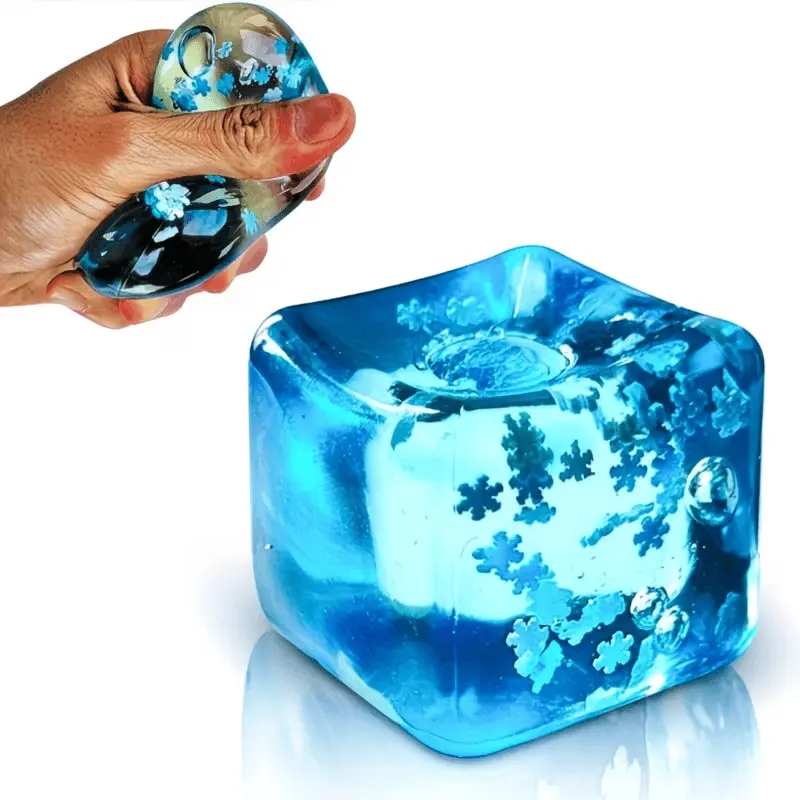 Stress Cube ,Cube Stress Ball with Snowflakes Inside,Mellow and Chill Touch,Classroom  Toys,Cube Squishies for Adults Kids Children Teens (Stress Cube 3 Pack) sensory game relaxation gift