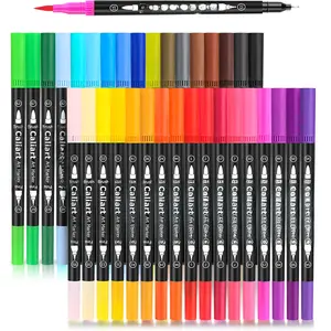 34 Double Tip Brush Pens Art Markers, Aesthetic Cute Preppy Stuff School Supplies, Artist Fine & Brush Pen Coloring Markers for  Adult Book Cards Drawing Craft Kit Teacher Office Supplies