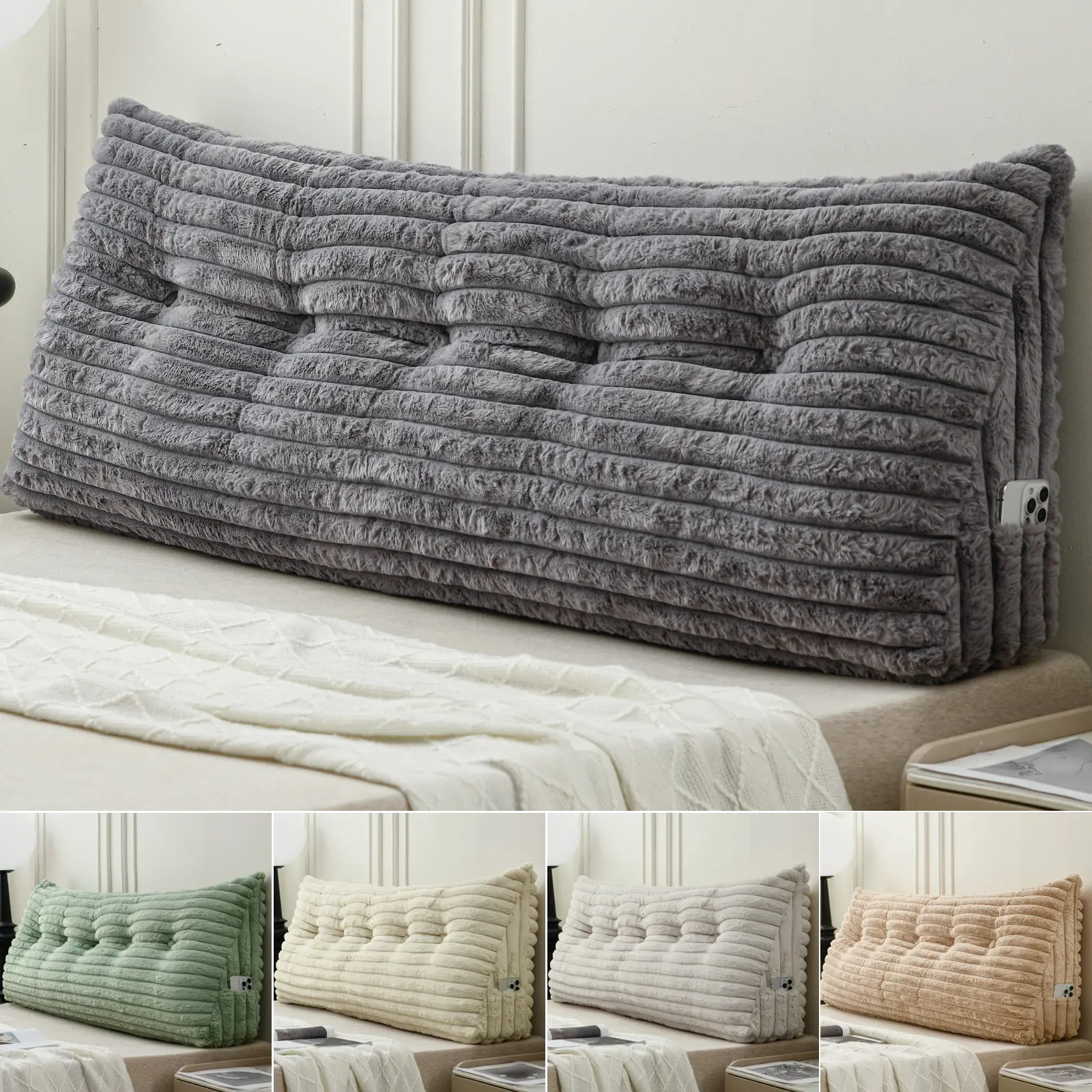 Velvet Triangle Headboard Pillow - Ergonomic Wedge-Shaped Multifunctional Backrest Support Cushion, Soft Skin-Friendly Reading Pillow for Sofas, Bedside Use