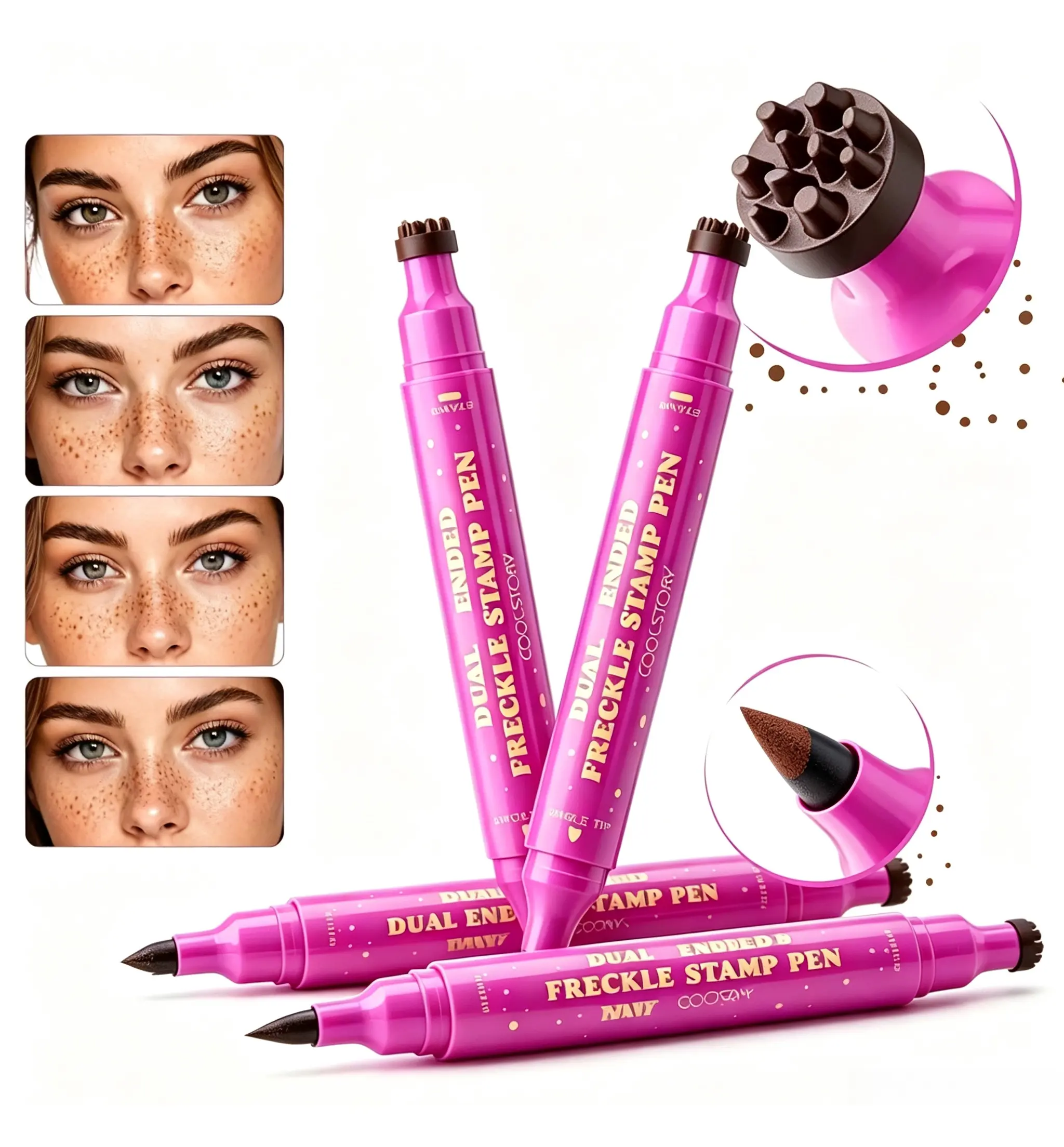 2026New model Dual-Ended Freckle Stamp Pen & Fine Eyeliner - Waterproof, Smudge-Proof, Long-Lasting Fake Freckle Marker with 4 Brown Shades for Natural Sun-Kissed, Cottagecore Makeup