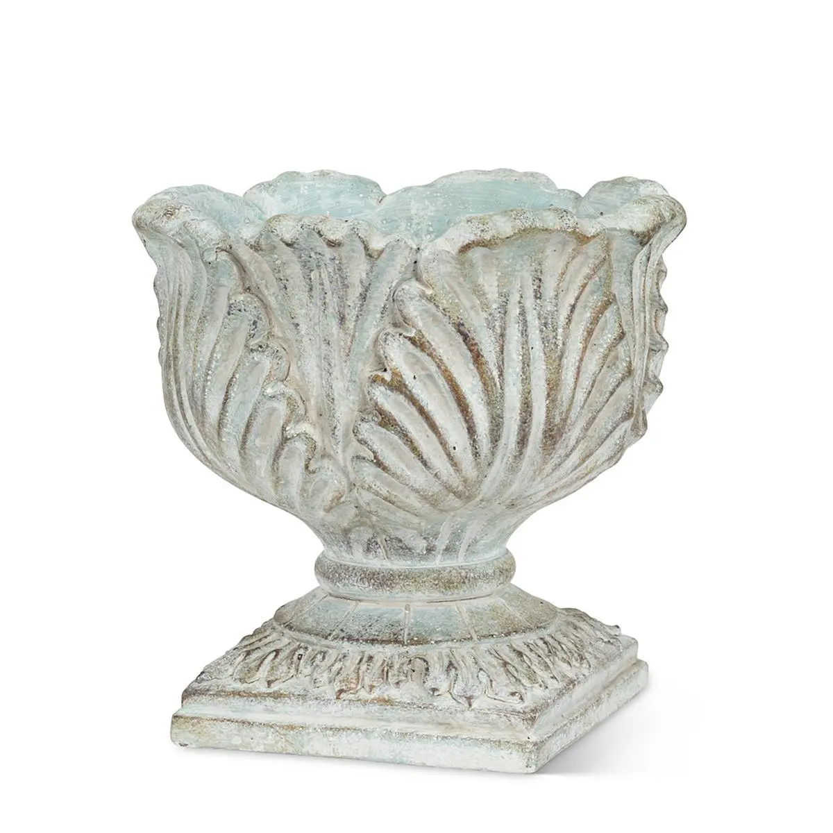 212 MAIN 7.5 in. Grey Cement Garden Planter - Ornate Roman Pedestal Design, Ancient Vibe, for Outdoor Container Gardening
