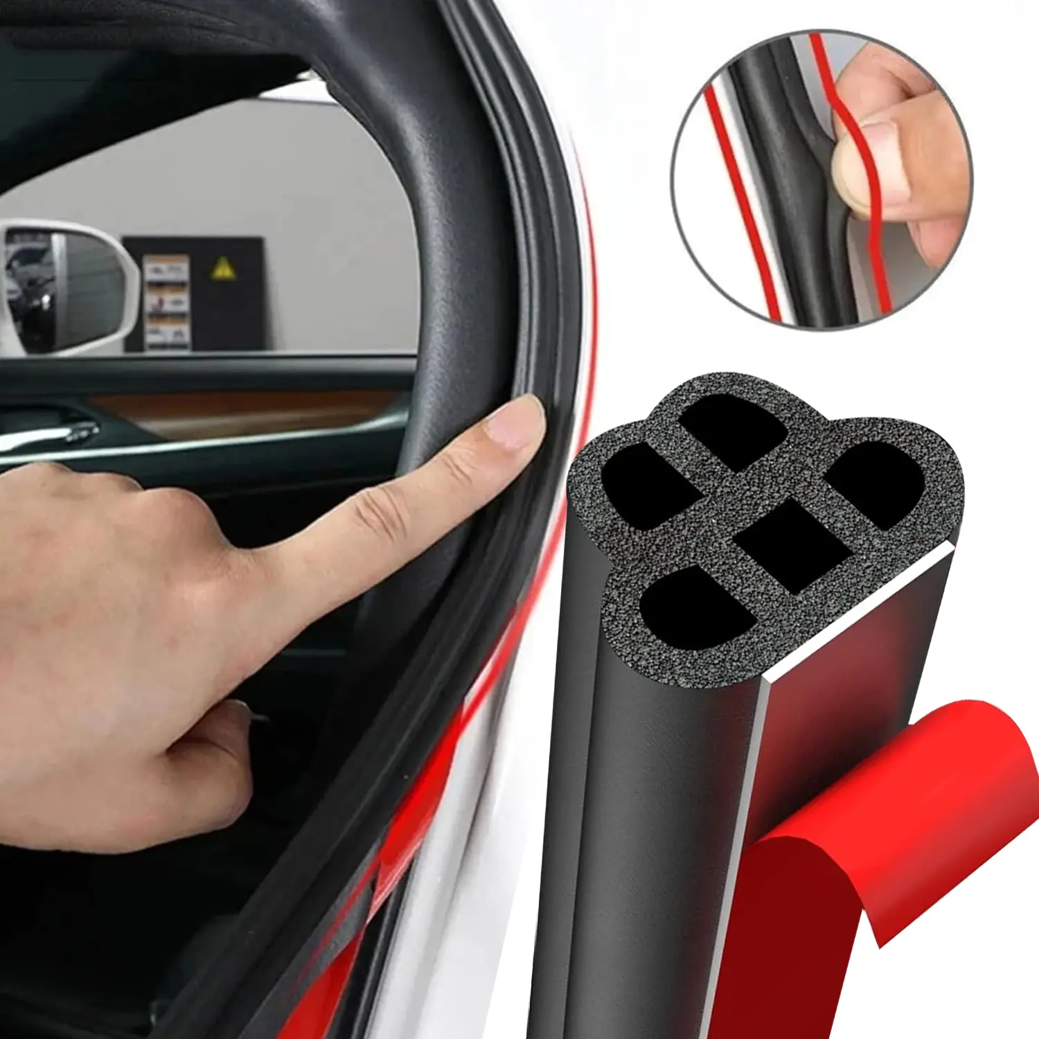 10M Car Door Rubber Seal Strip, 5-Hole EPDM Weather Stripping with Strong Adhesive, Noise Insulation & Waterproof for Sedans, SUVs, Trucks