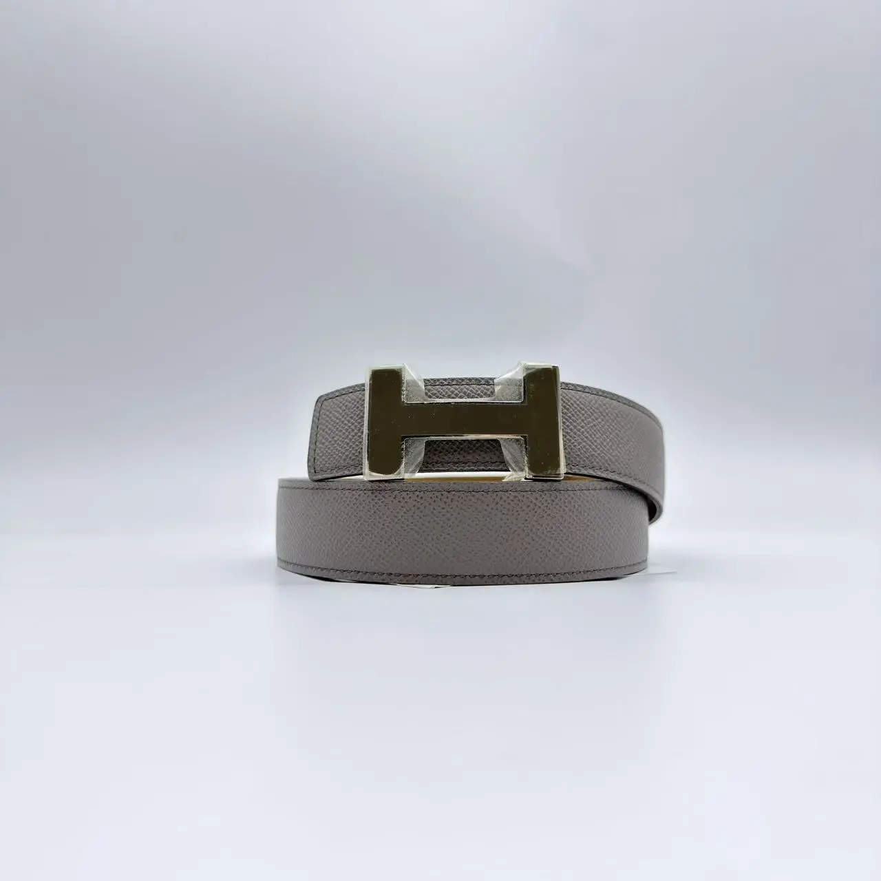 Pre-owned HERMES Tea Buckle & Double sided DarkGray and LightBrown Leather Belt 32mm Q611