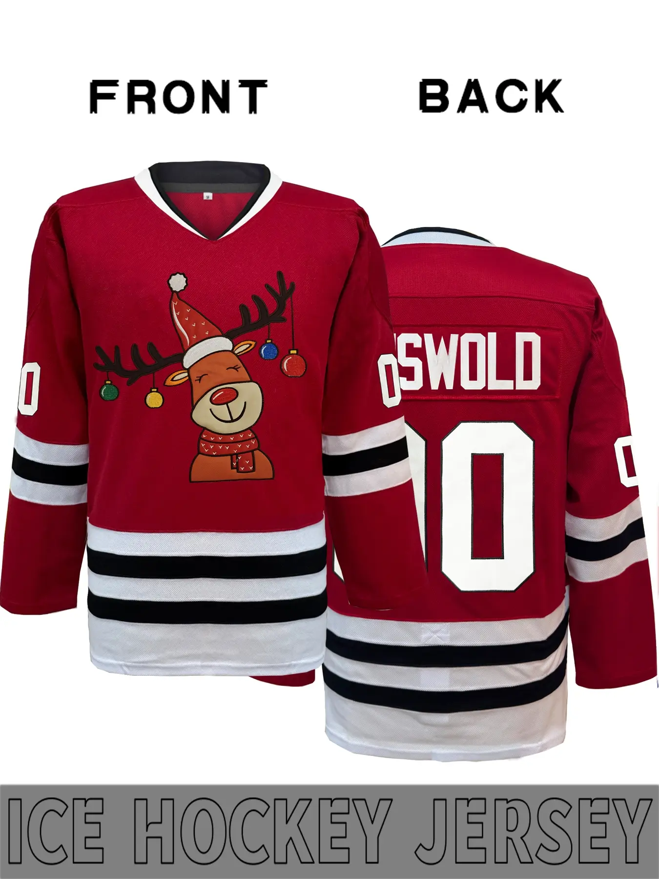 Red Christmas Griswold #00 Retro Ice Hockey Jersey Jacket, reindeer cartoon cute design embroidered sports wear long sleeved hockey sweatshirt, suitable for autumn and winter Christmas, Japanese style, Christmas limited edition, Christmas Fashion