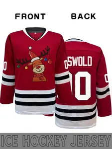 Red Christmas Griswold #00 Retro Ice Hockey Jersey Jacket, reindeer cartoon cute design embroidered long sleeved hockey sweatshirt, suitable for autumn and winter Christmas, Japanese style, Christmas limited edition, Christmas Fashion