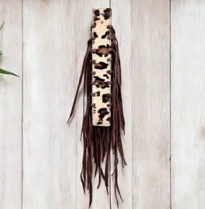 Leopard print cowhide fringe bracelet