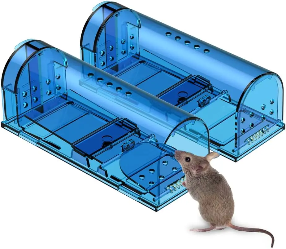 Mouse Trap Reusable! 2-Pack or Indoors & Outdoors - Safe for Children & Pets - Reusable Mouse Catcher for Kitchen, Pantry & Garage Blinc (Blue)