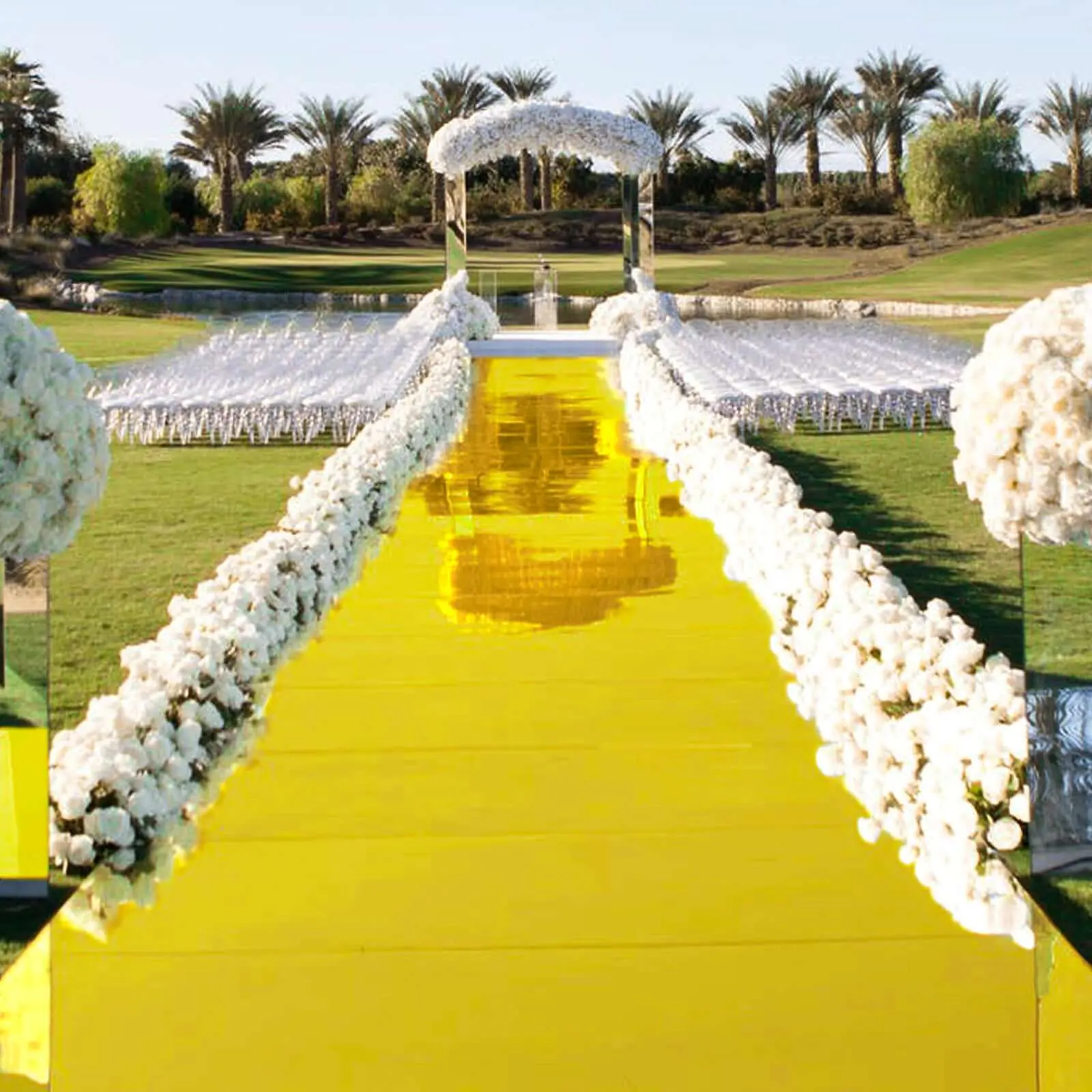 Metallic Gold Glossy Mirrored Non-Woven Wedding Aisle Runner, Red Carpet Runner - 3ftx65ft for Banquet, Prom, Hollywood Glam Parties
