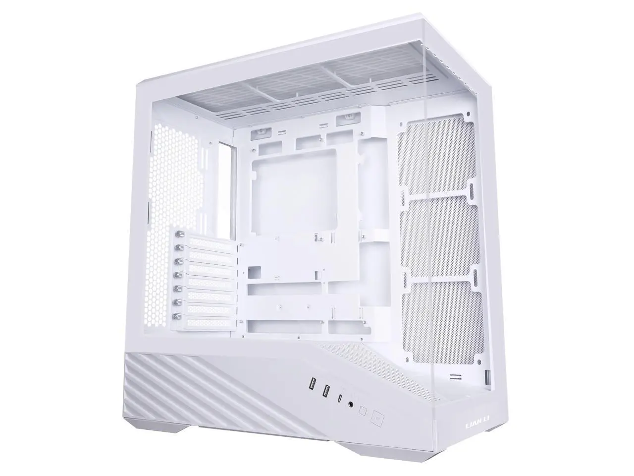 Lian Li V100 ATX Mid-Tower PC Case, LED RGB Strip, Display Platform Design with Tempered Glass, Support 420mm GPUs, 360mm Radiator, Side I/O & Optimized Airflow, Dust Filiter - White (V100W)