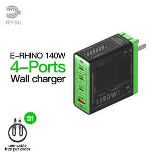 mfish E-RHINO 140W GaN wall charger, four-ports flash charger,original foldable travel universal Plug fast charging