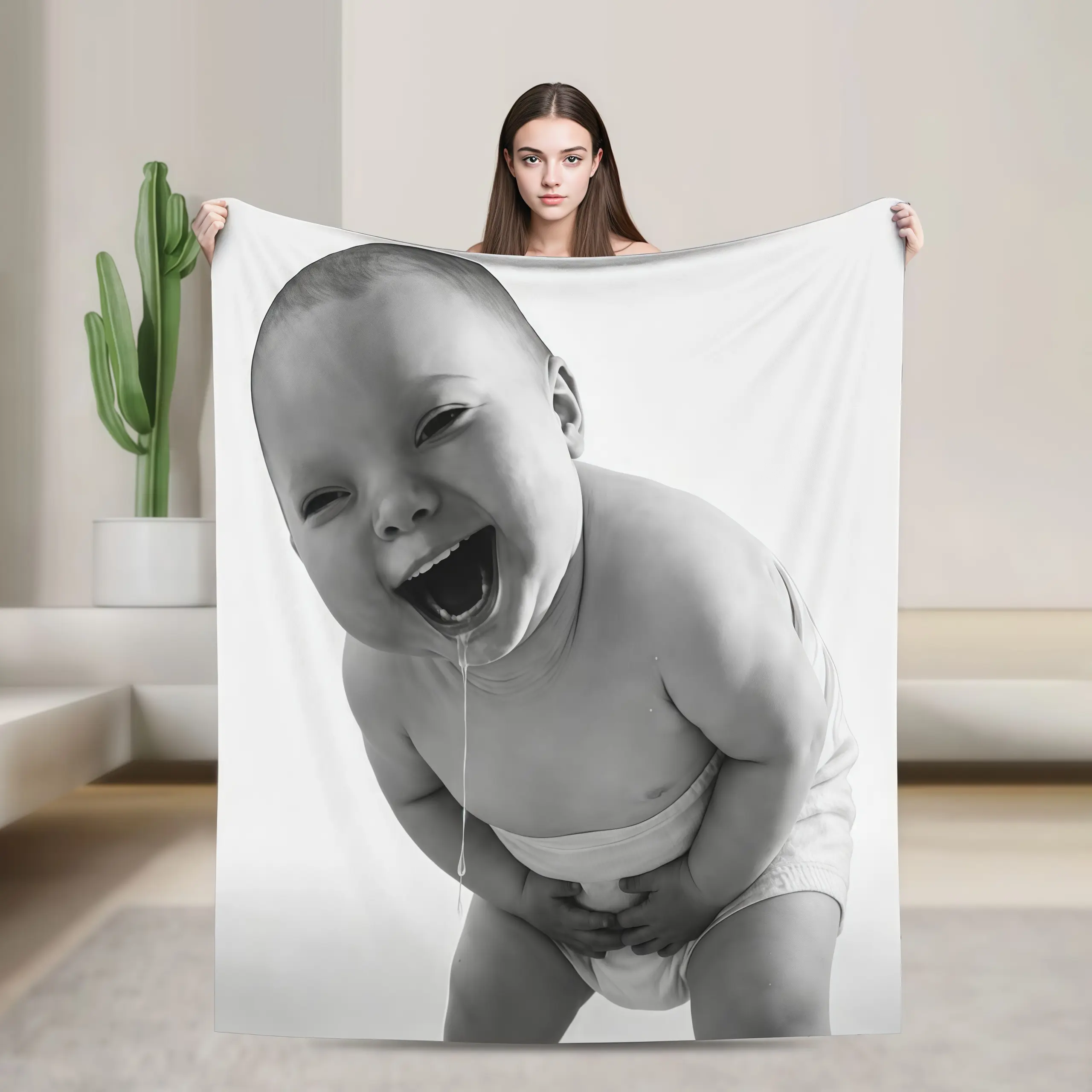 Funny Baby Face Blanket, Adorable Infant Throw Blanket, Ultra Soft Fleece Blanket for Baby Room Decor