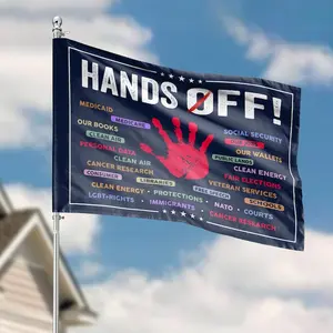 Hands Off Protest Yard Flag, Political Statement Outdoor Decor, Stand Up for Medicare & Medicaid, Anti-Trump or Pro-Protection Sign, Activist Home Garden Gift