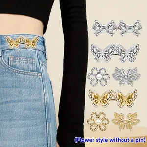 6/8 pieces set jeans waist button, Adjustable Detachable Decorative Waist Buckles, Jeans Buttons for Pants Party Gifts, (Flower style without a pin)